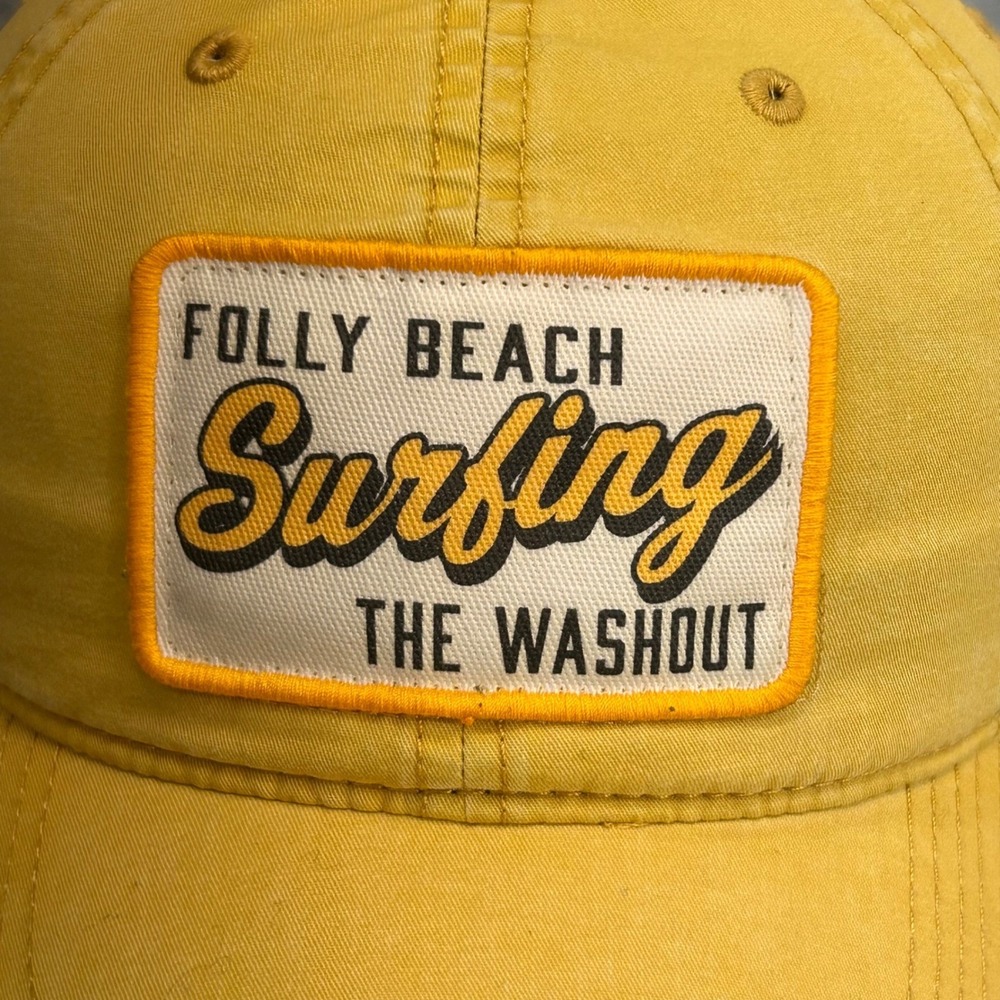 Folly Beach Surfing The Washout Mens Yellow Legacy Baseball Hat Patch OSFA - Picture 2 of 12